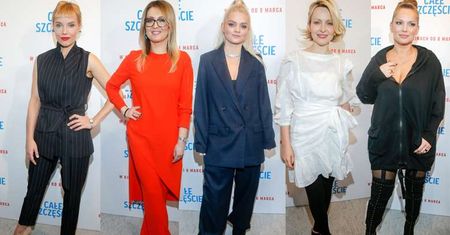 Gwiazdy na konferencji prasowej filmu "Całe szczęście": Joanna Liszowska, Margaret, Roma Gąsiorowska, Marieta Żukowska, Kinga Burzyńska