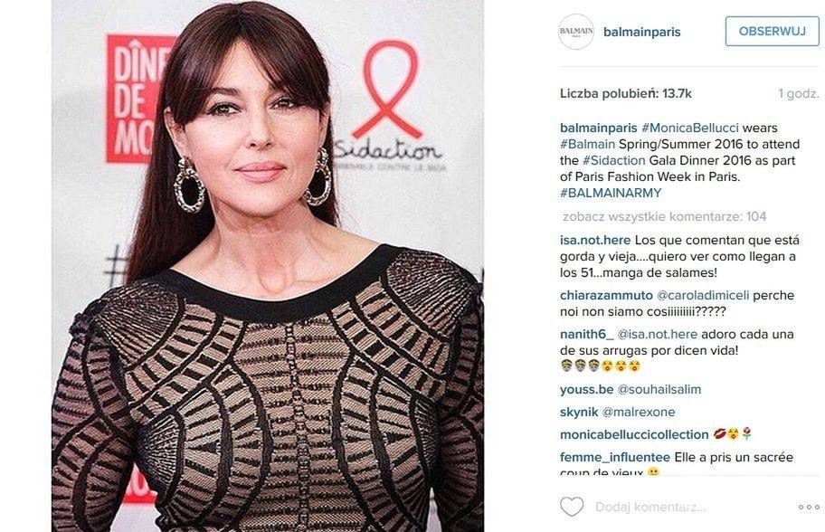 Monica Bellucci w sukni Balmain na Sidaction Gala Dinner 2016 (fot. Instagram)
