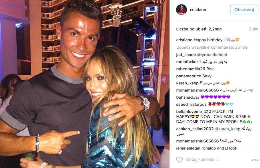 Z urodzinowymi życzeniami do Jennifer Lopez wpadł Cristiano Ronaldo