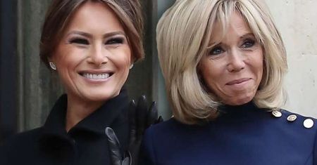 Seksowna Melania Trump w czerni i Brigitte Macron w odważnej mini chwalą się nogami przed pałacem Elizejskim. Zrobiło się gorąco!
