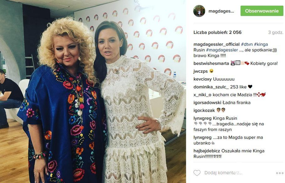 Magda Gessler i Kinga Rusin (w koronkowej sukience marki Zaquad) w "Dzień dobry TVN"