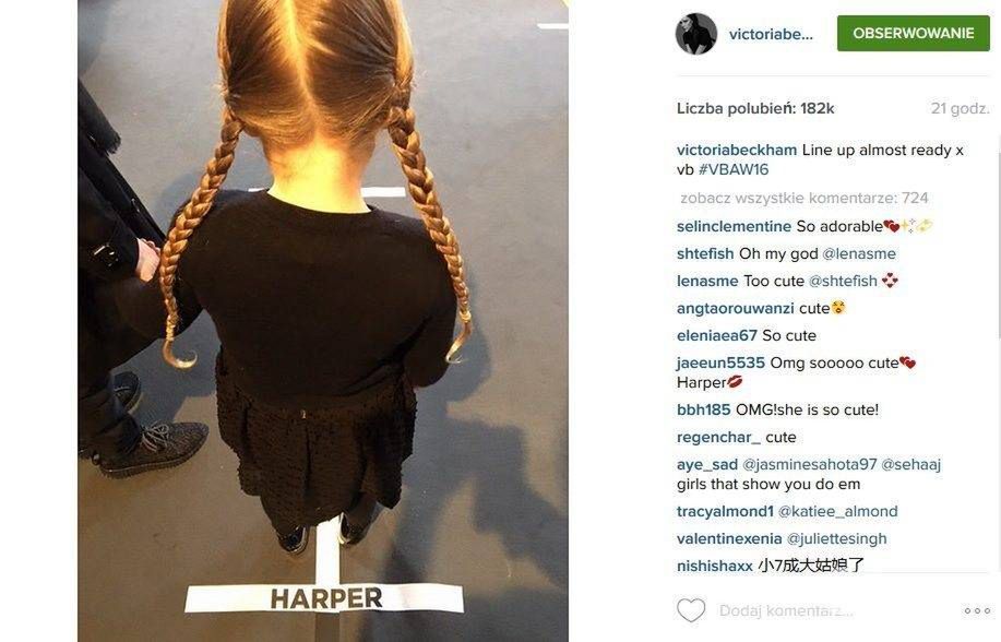 Harper Beckham, pokaz kolekcji Victoria Beckham jesień-zima 2016/2017 (fot. Instagram)