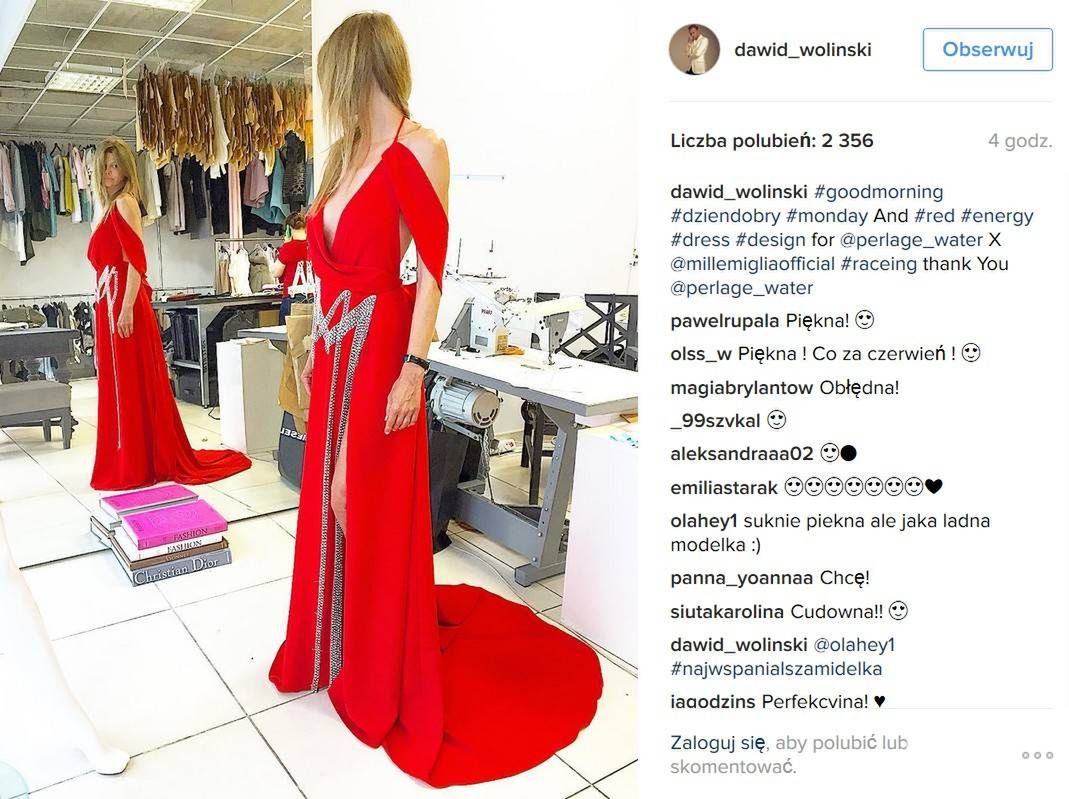 Inspirowana rajdem Mille Miglia suknia zaprojektowana przez Dawida Wolińskiego na pokaz Perlage w ramach Warsaw Fashion Street 2016