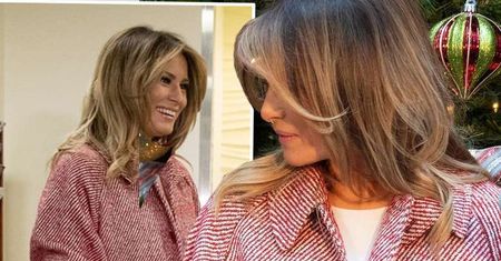 Melania Trump zakryła seksowną mini wielkim pasiastym płaszczem. Chciała wyglądać jak namiot cyrkowy?