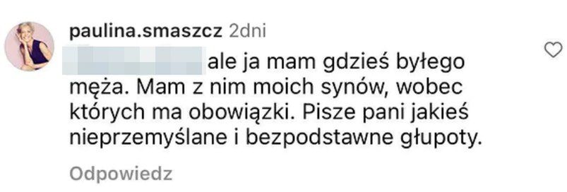 Paulina Smaszcz reaguje na komentarz internauty