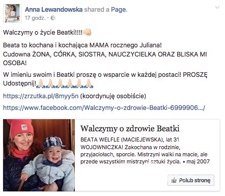 Anna Lewandowska apel o pomoc dla koleżanki Instagram