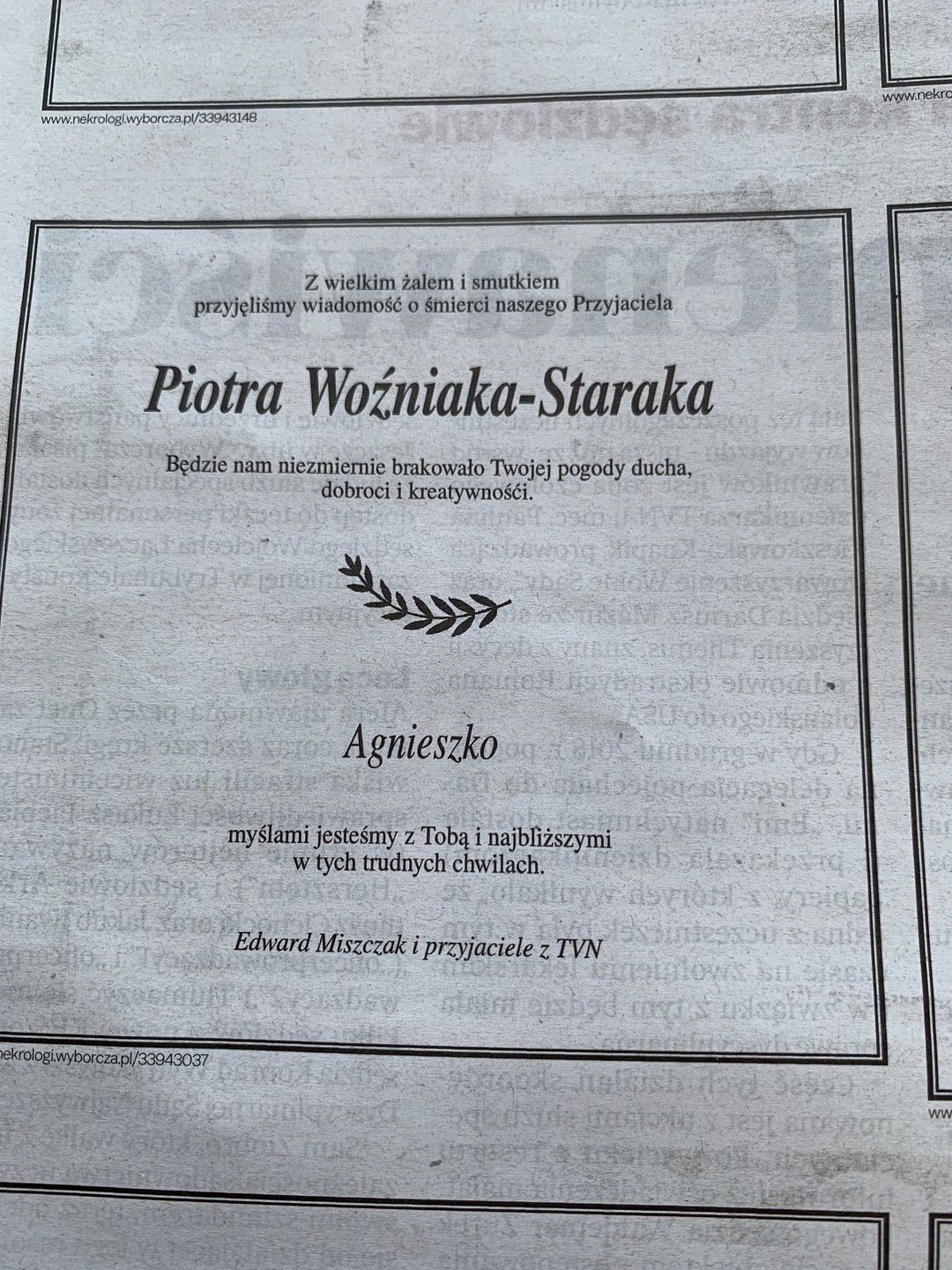 Piotr Woźniak-Starak żegnany przez TVN