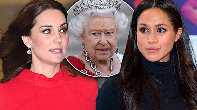 Księżna Kate i Meghan Markle, królowa Elżbieta II