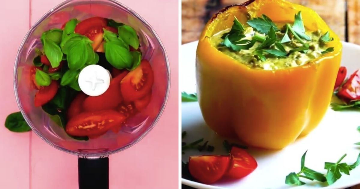 Papryki faszerowane szpinakiem i pomidorami