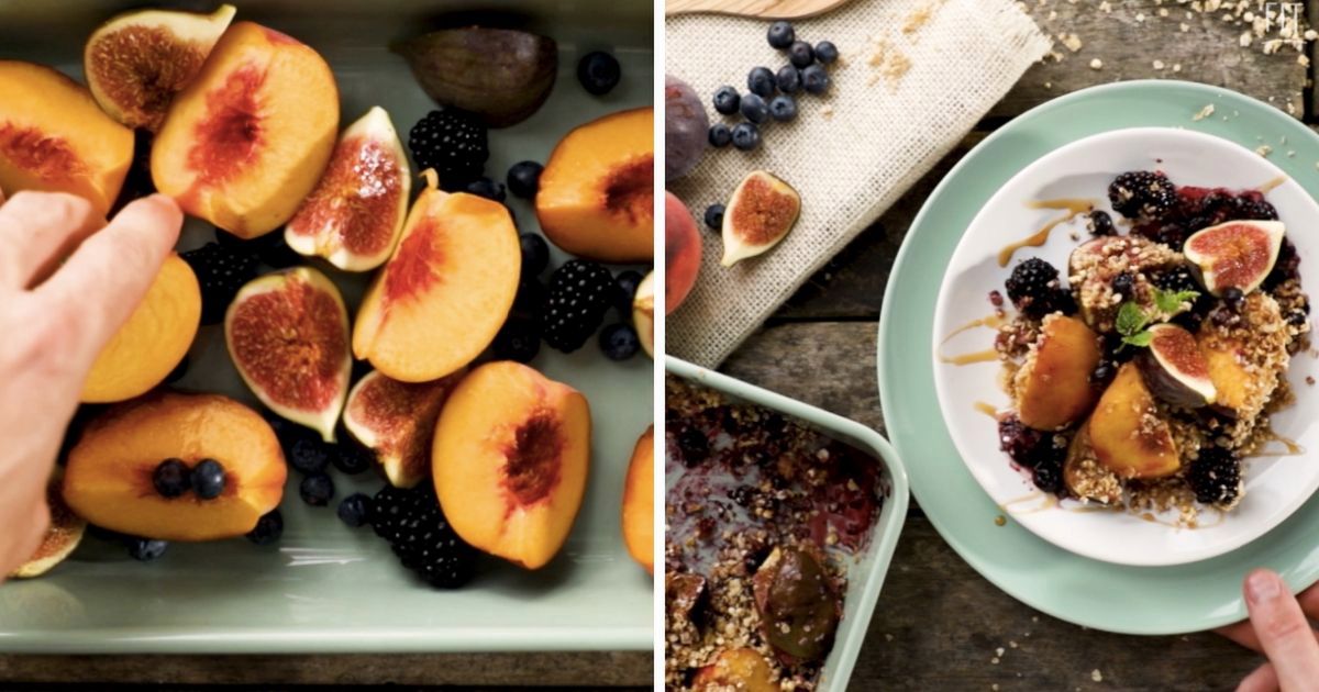 Pieczone owoce pod kruszonką