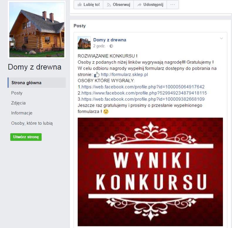 Fałszywy profil z wynikami fałszywego konkursu 
