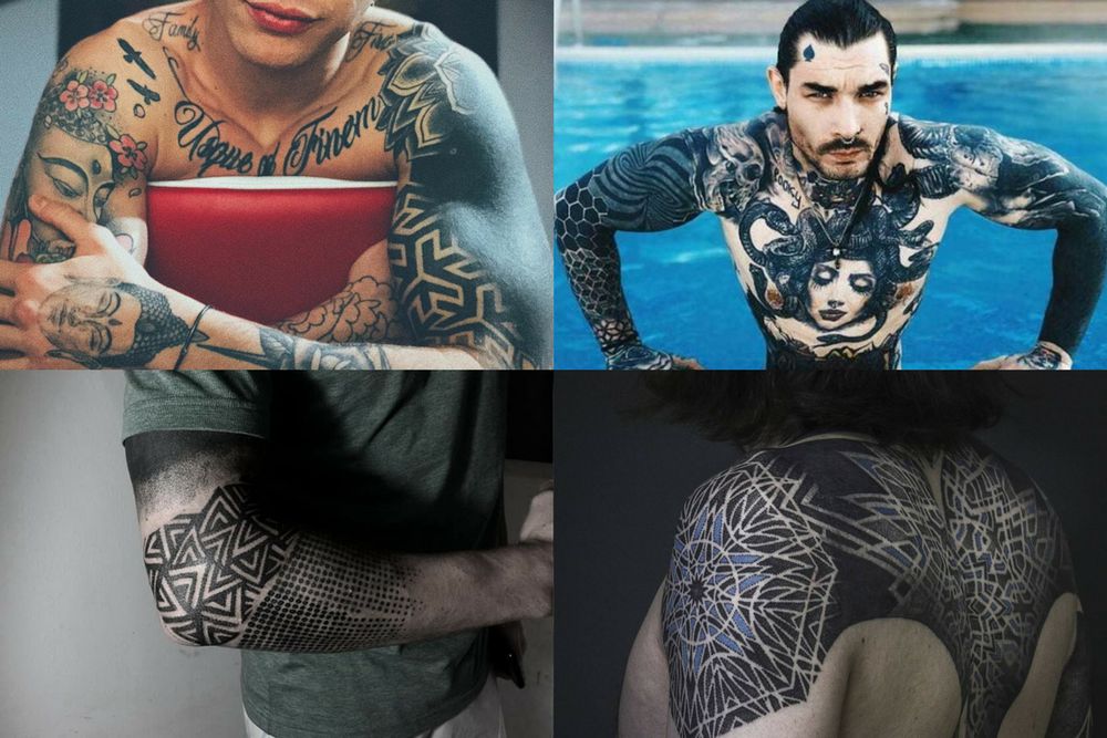 Wzory tatuaż męskich na ramię black out tattoo 