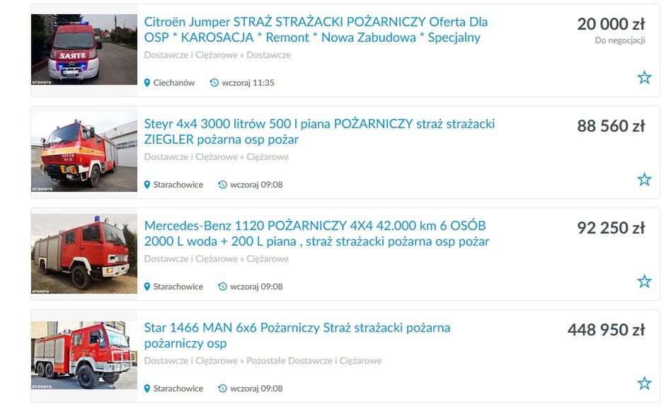 W ogłoszeniach wozów strażackich można przebierać  