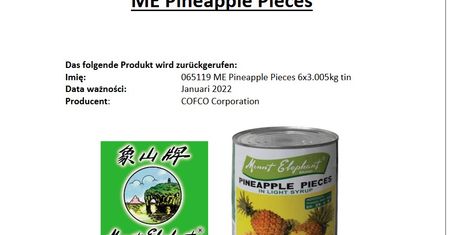 GIS wycofuje produkt. Drut w puszce ananasów marki Mount Elephant