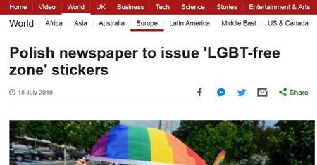 "Strefa wolna od LGBT". BBC News o kontrowersyjnych naklejkach "Gazety Polskiej"