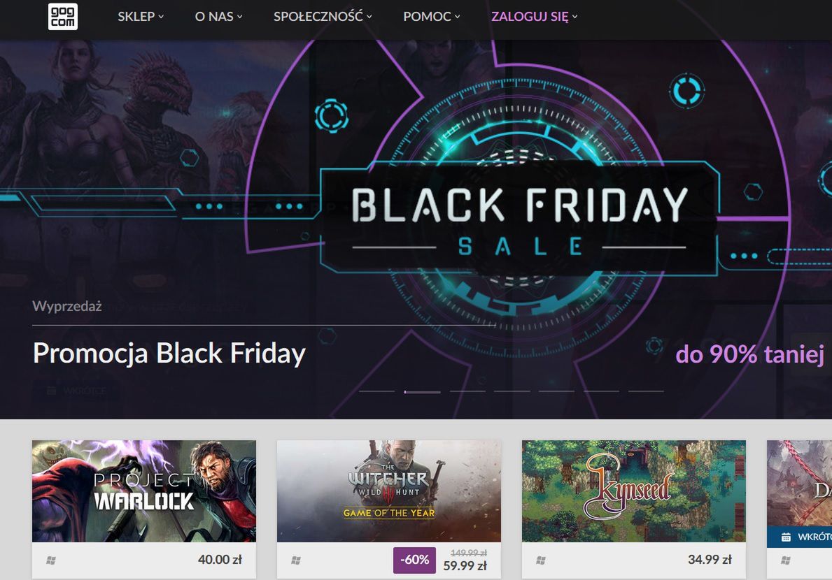 Gog.com: promocje z okazji Black Friday. Rabaty do 90 proc.