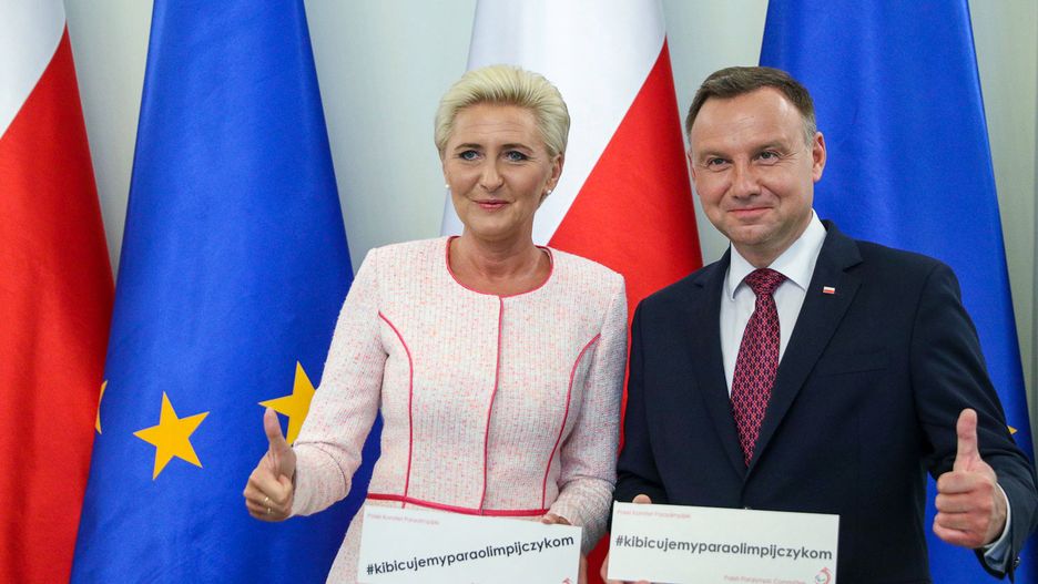 Andrzej Duda i Agata Kornhauser-Duda podczas spotkania z medalistami 