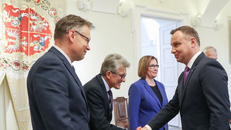 Prezydent Andrzej Duda na spotkaniu z politykami PiS.