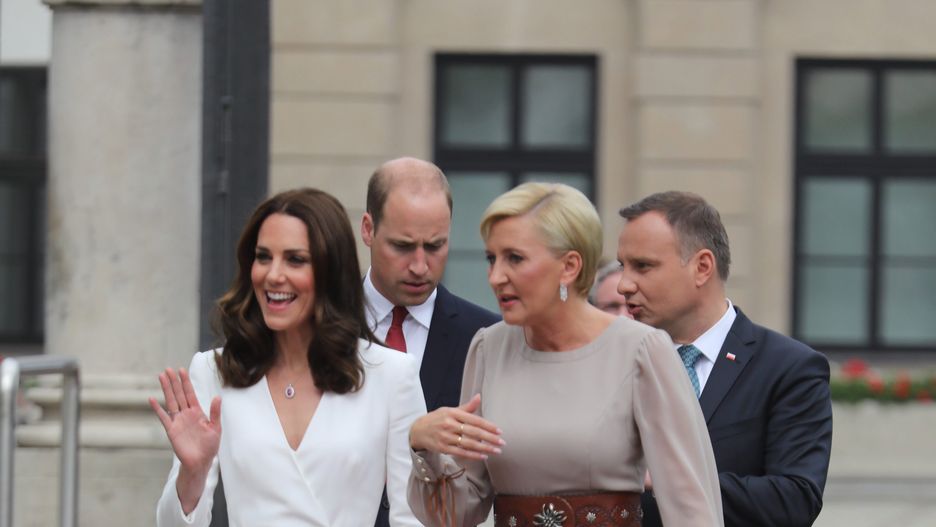 Agata Kornhauser-Duda (z prawej) towarzyszy mężowi podczas wizyty brytyjskiej pary książęcej