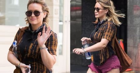 To nie był dobry wybór! Hilary Duff w bordowych szortach