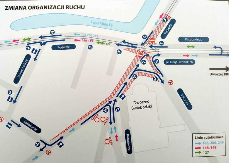 Zmiany w organizacji ruchu przy placu Orląt Lwowskich obejmą 6 linii autobusowych. 