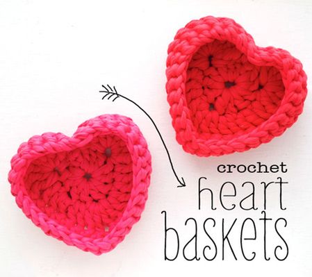Crochet Heart Shaped Baskets