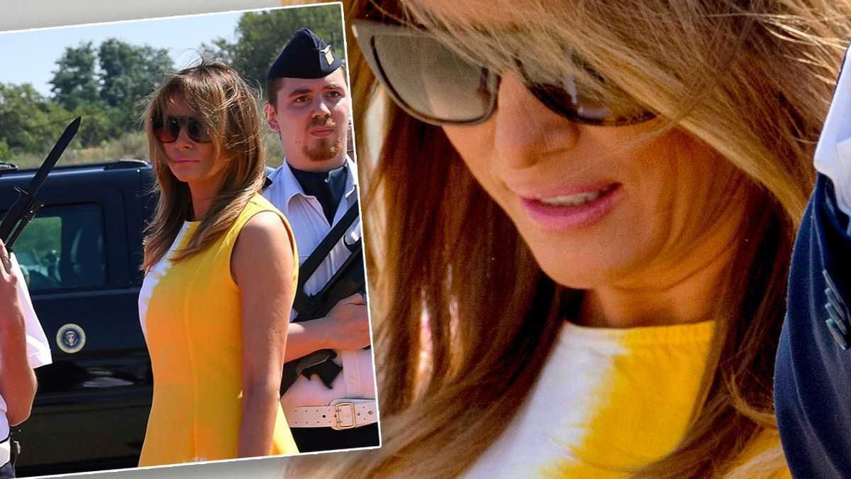 Żółta sukienka Melanii Trump obiektem żartów internautów! Wszystko przez ogromny nadruk