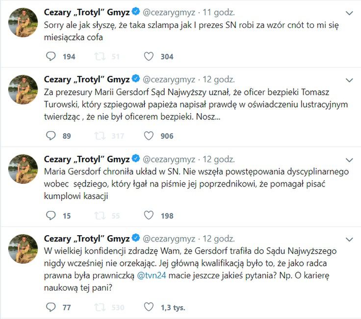 Cezary Gmyz zaatakował w sieci prof. Małgorzatę Gersdorf. 