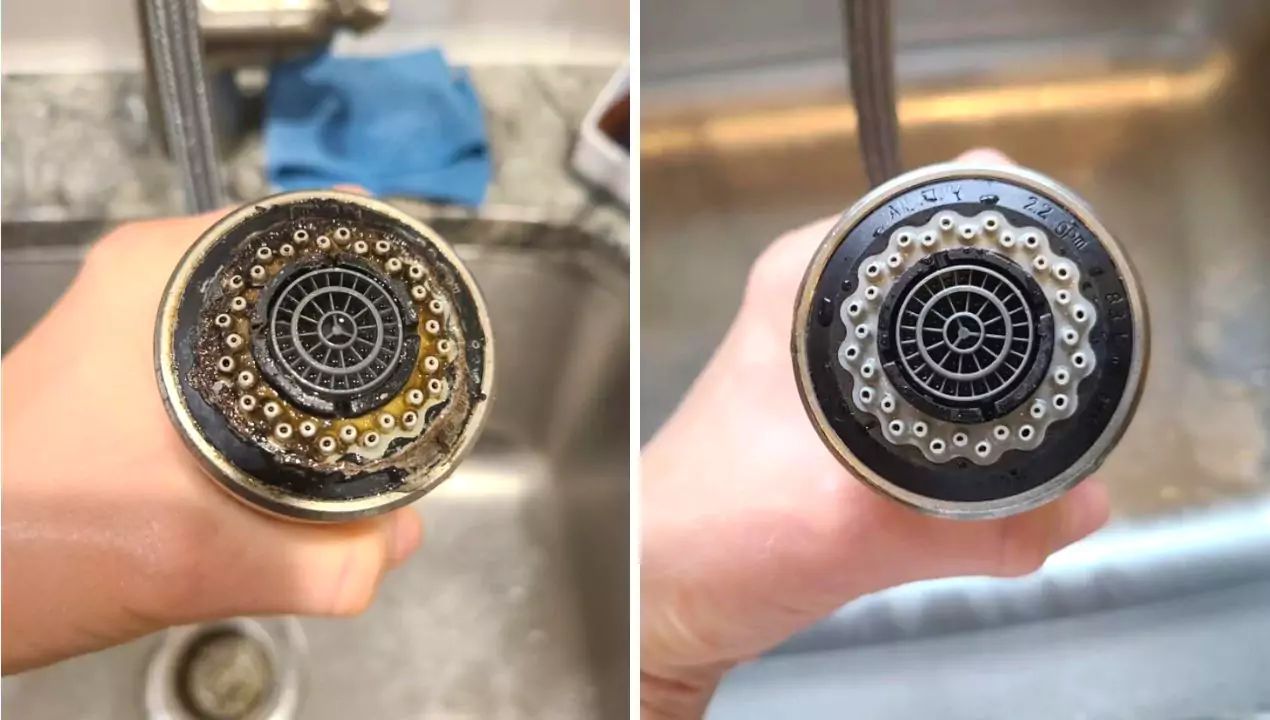 How to clean a shower handset, photo from reddit.