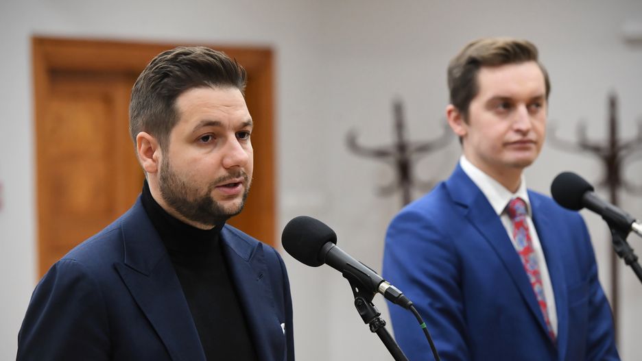 Europoseł Patryk Jaki i radny Warszawy Sebastian Kaleta