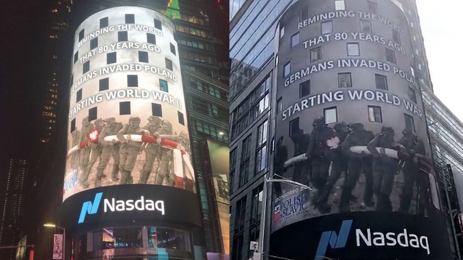 1 września. Na Times Square wyświetlał się wielki baner przypominający o wybuchu II wojny światowej
