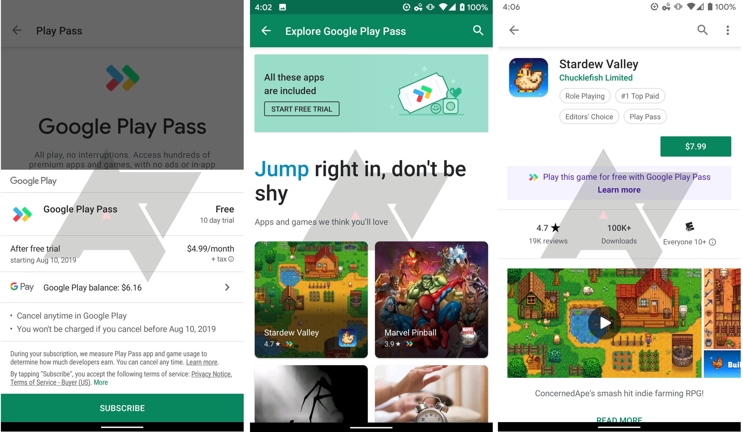 Zrzuty ekranu z Google Play Pass 
