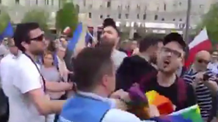 Ochrona marszu usuwa krzyczących działaczy LGBT 