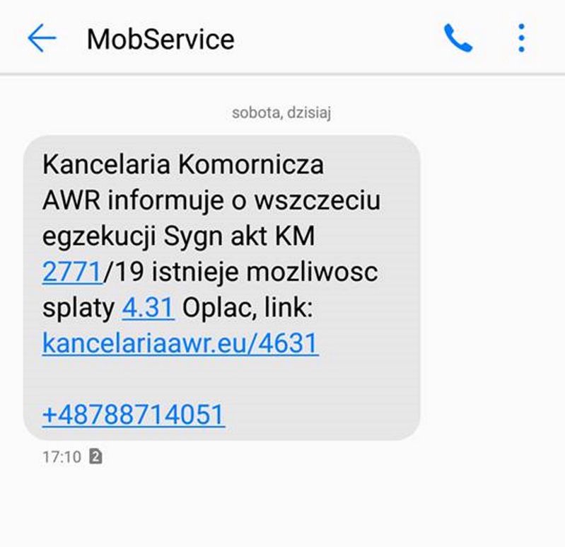Polska "Kancelaria Komornicza AWR informuje...". Dostaliście takiego SMS-a?