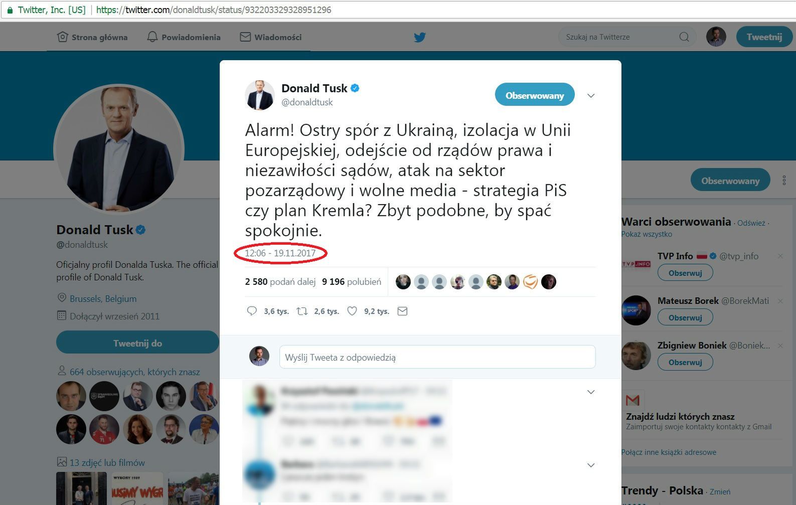Wpis Donalda Tuska pojawił się w sieci o godz. 12:06 polskiego czasu. 
