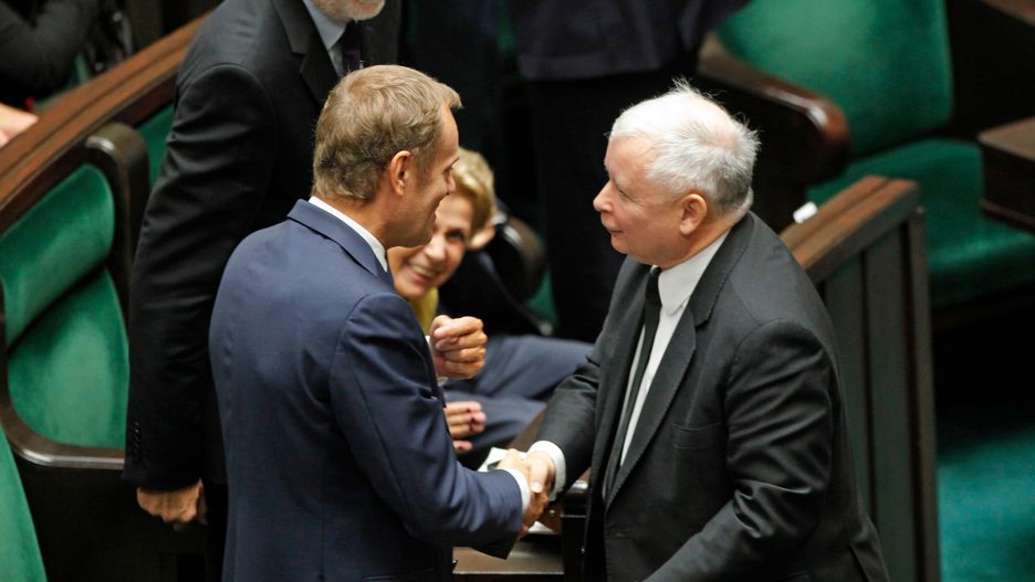 Donald Tusk i Jarosław Kaczyński w Sejmie jesienią 2014 r.