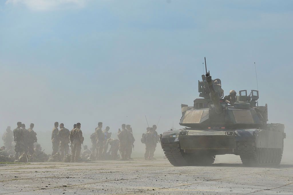 US tanks Abrams and Bradley return to their base after the opening ceremony of the Exercise Noble Partner 16, a Georgian, British and U.S. military training exercise taking place at Vaziani Training Area, Georgia, May 11-26, 2016.Exercise Noble Partner includes approximately 500 Georgian, 150 United Kingdom and 650 U.S. service members who are incorporating a full range of equipment, including U.S. M1A2 Abrams Main Battle Tanks, M2A3 Bradley Infantry Fighting Vehicles, M119 Light Towed Howitzers and several wheeled support vehicles. Alongside U.S. forces, Georgian forces will operate their T-72 Main Battle Tanks, BMP-2 Infantry Combat Vehicles and several wheeled-support vehicles.Wednesday, 11 May 2016, in Vaziani, Georgia. (Photo by Artur Widak/NurPhoto)