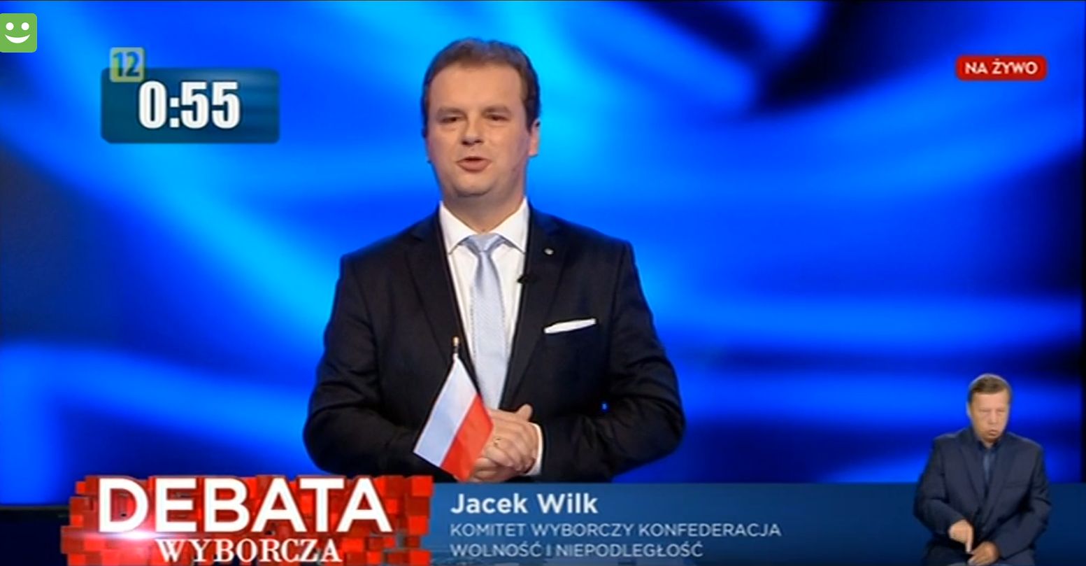 Jacek Wilk podczas debaty w TVP.