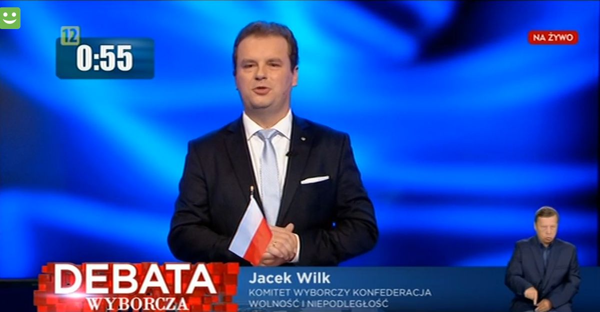 Debata wyborcza w TVP. Incydent z udziałem kandydata Konfederacji Jacka Wilka. Krzysztof Bosak oburzony na telewizję