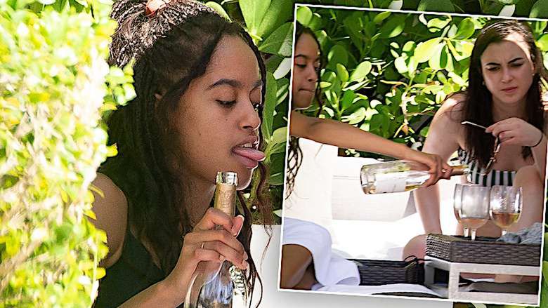 Malia Obama pije szampana