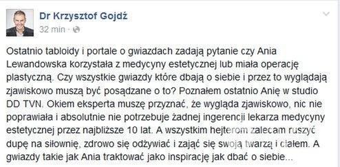 Krzysztof Gojdź w obronie Anny Lewandowskiej