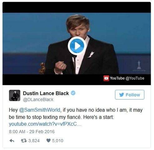 Dustin Lance Black oskarżył sama Smitha o flirtowanie ze swoim narzeczonym