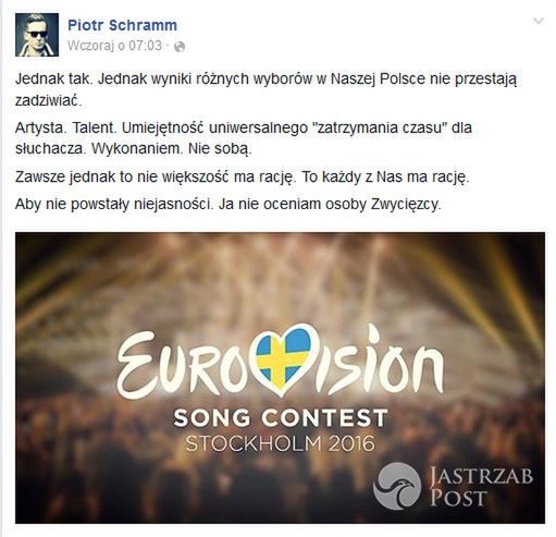Piotr Schramm skomentował wynik preselekcji do Eurowizji 2016