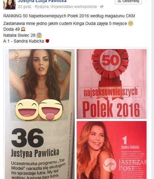 Justyna Pawlicka o rankingu najseksowniejszych Polek