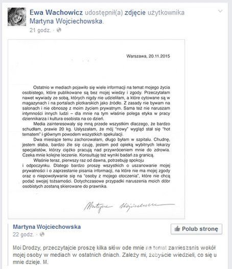 Ewa Wachowicz wspiera Martynę Wojciechowską