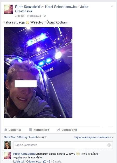 Piotr Kaszubski drwi z policji na swoim Facebooku