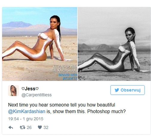 Zdjęcie Kim Kardashian przed i po retuszu