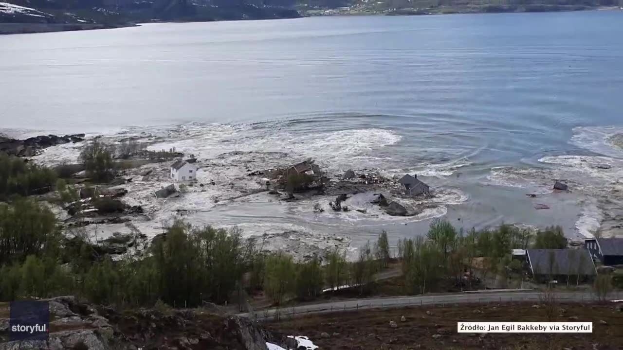 Potężne osuwisko ziemi w Norwegii. Morze pochłonęło osiem budynków