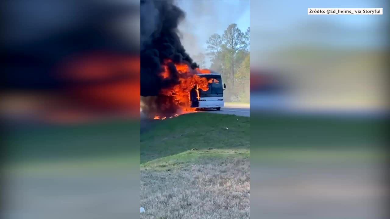 Autobus przewożący studentów Uniwersytetu Alabama zaczął płonąć, a następnie eksplodował