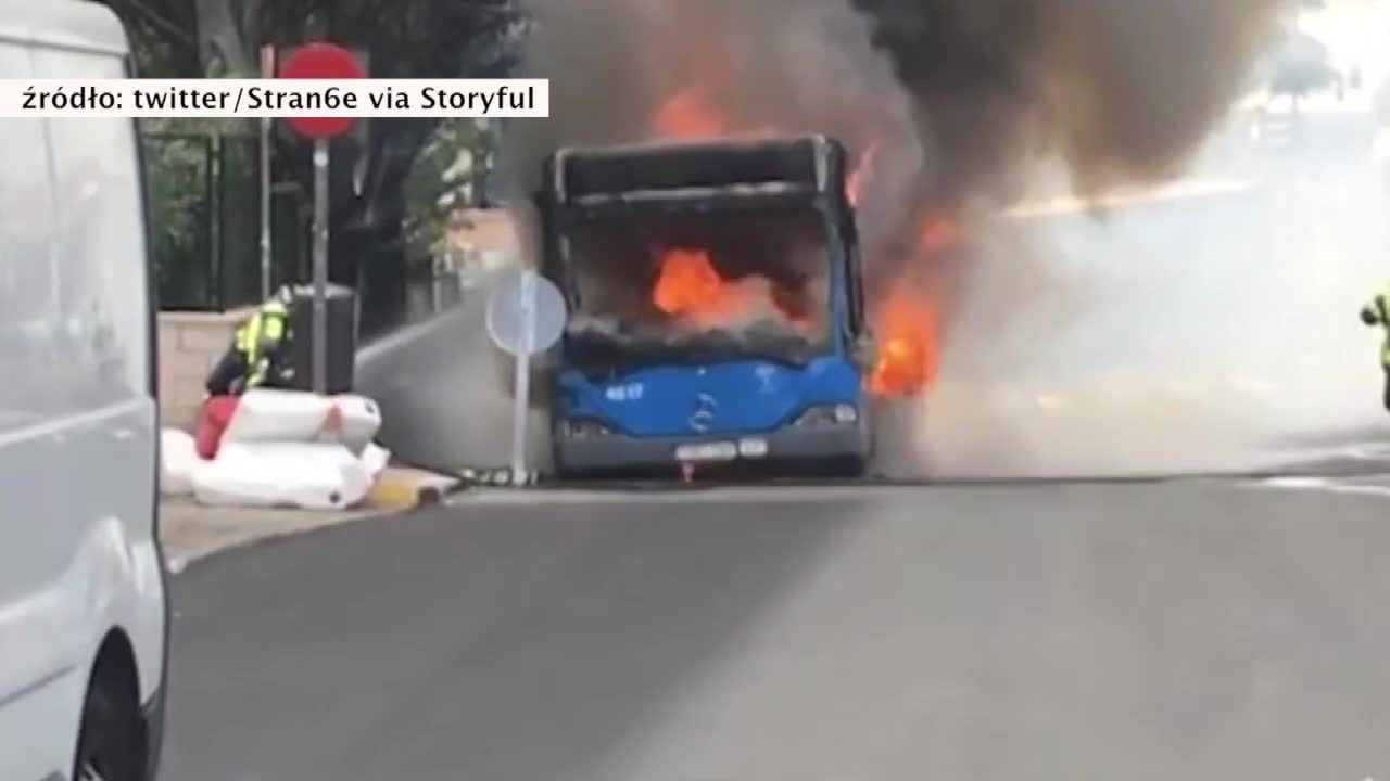 Pożar autobusu na jednej z madryckich ulic